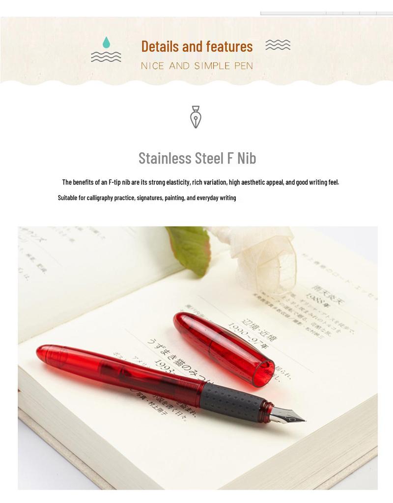 Monami OLIKA Fountain Pen for Students - White, Transparent, Black, Red with Fine Nib