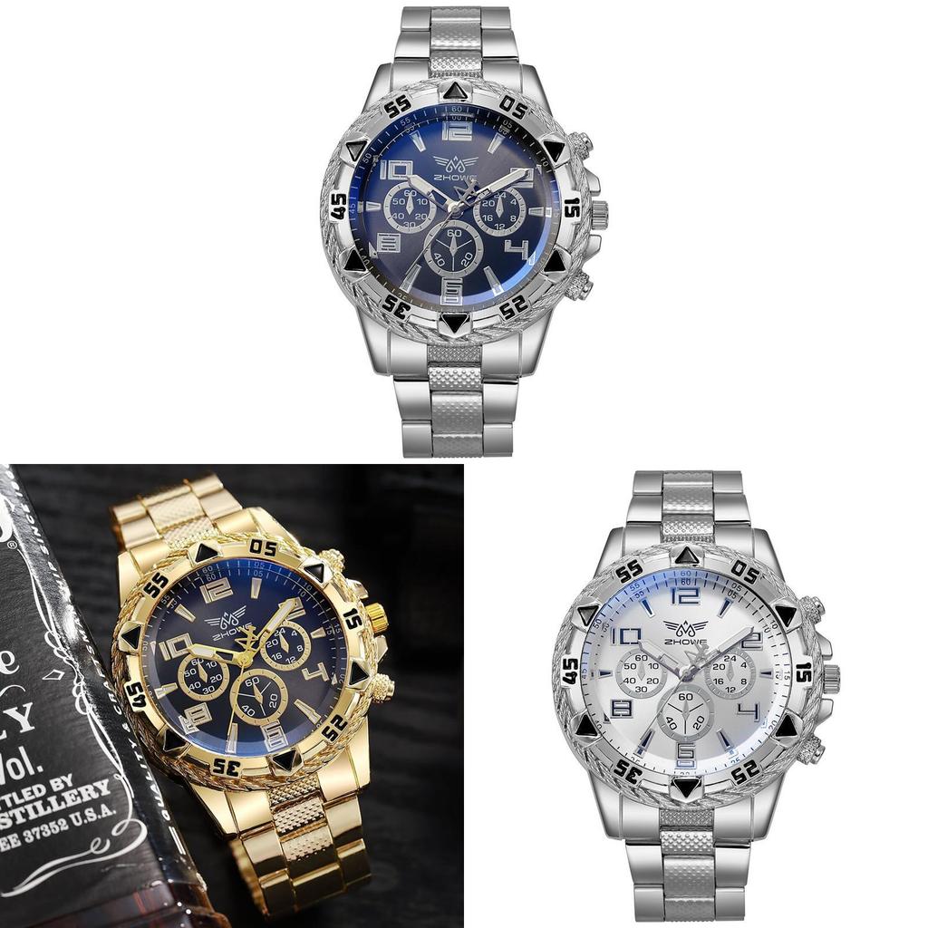Business Watch Mens Alloy Band Digital Quartz Watch With Three Eyes For Business And Daily Use