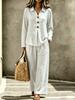 1116 Europäische und amerikanische Damen neue Mode lässig Knopf Polokragen Langarm Hose zweiteiliges Set