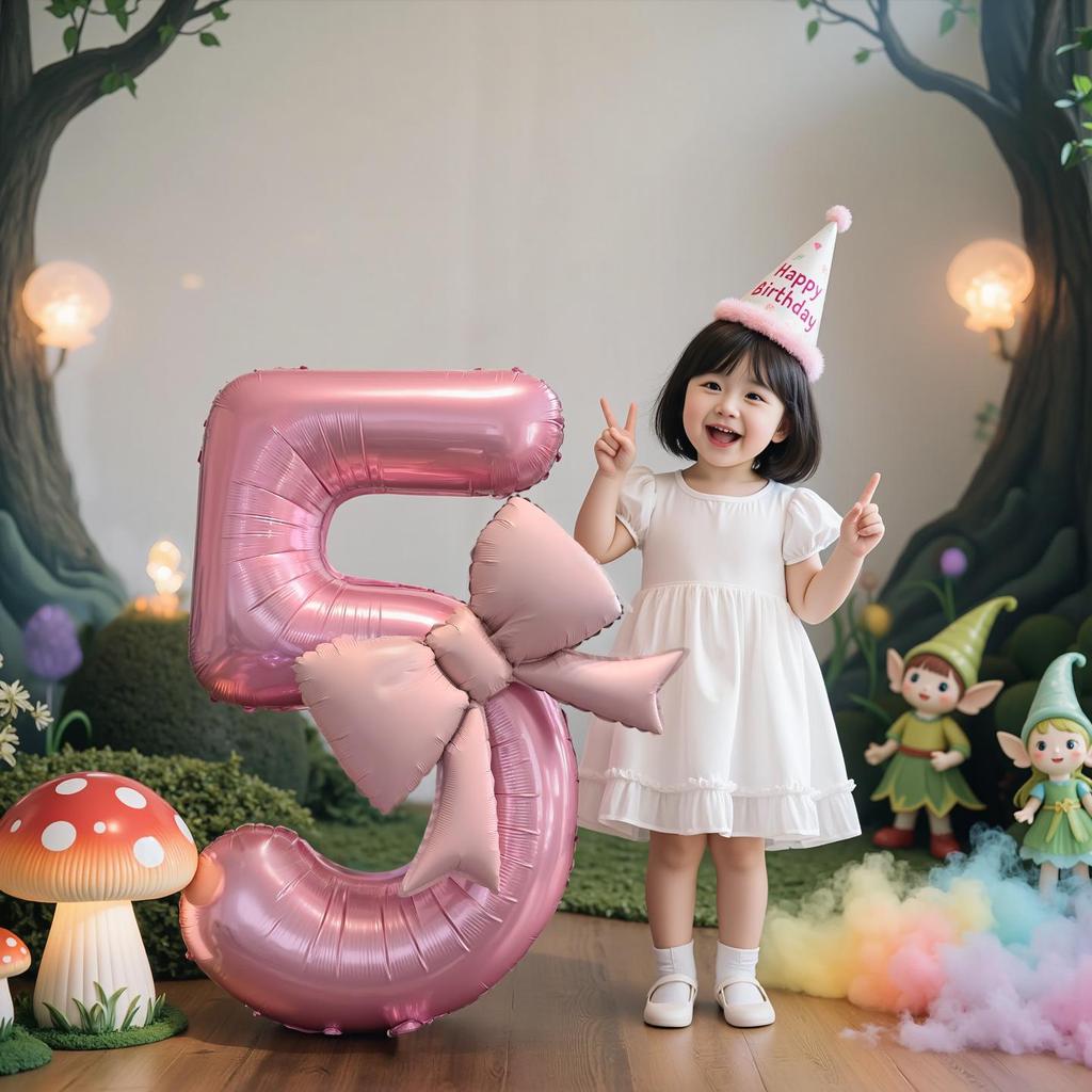 10th Birthday Pink Bow Balloon Props for Girls' Party Decoration.