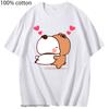 Women Kawaii Bubu Dudu Shirt Panda and Brownie Bear Couple T-Shirts Short-Sleeved Tees O-neck Women Cotton Tops