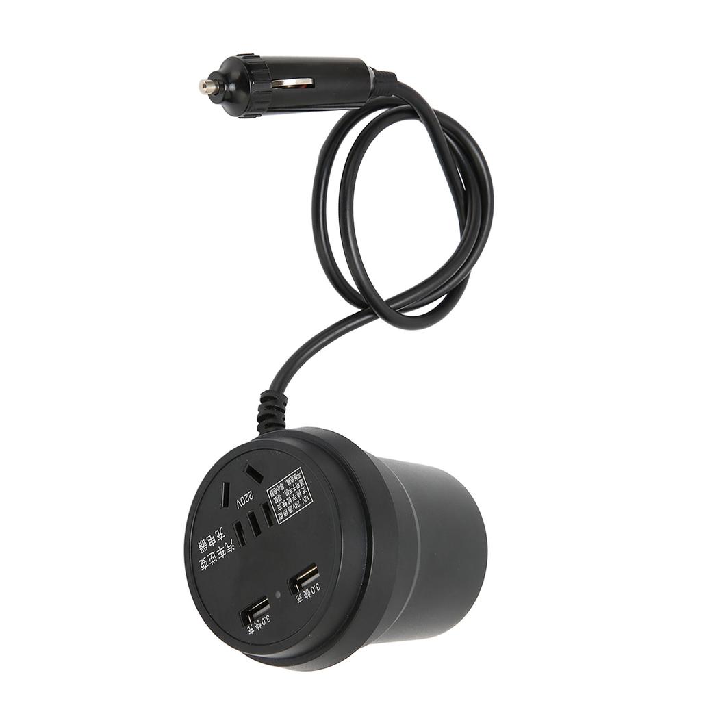 Černý automobilový měnič 150W DC 12‑24V na AC 110V‑220V Měnič 2 USB porty Napájecí adaptér pro automobil