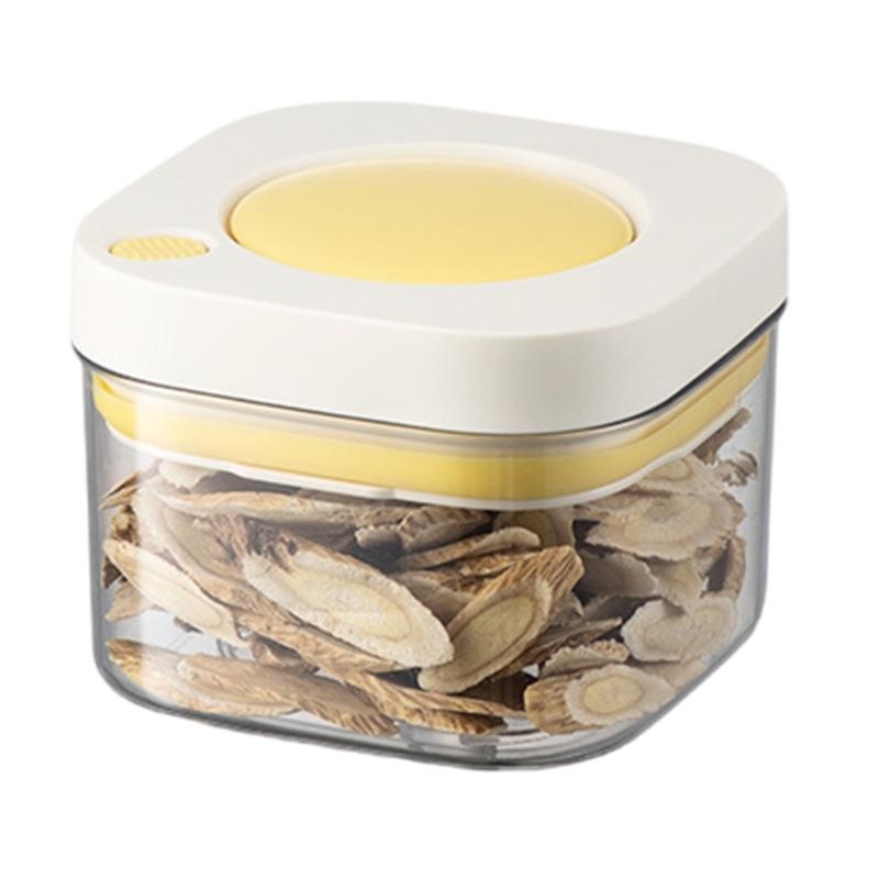 Контейнер для вакуумного хранения с клапаном для герметичного закрытия Герметичный контейнер для хранения продуктов Эффективная банка для удаления воздуха для сухих продуктов и закусок белый/жёлтый
