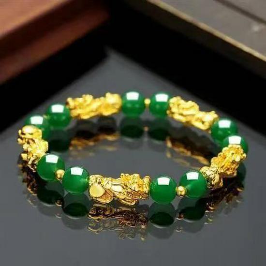 Gold-Plated Alloy Pixiu Couple Bracelets for Men & Women - Exquisite Buddhist Bead Jewelry Gifts