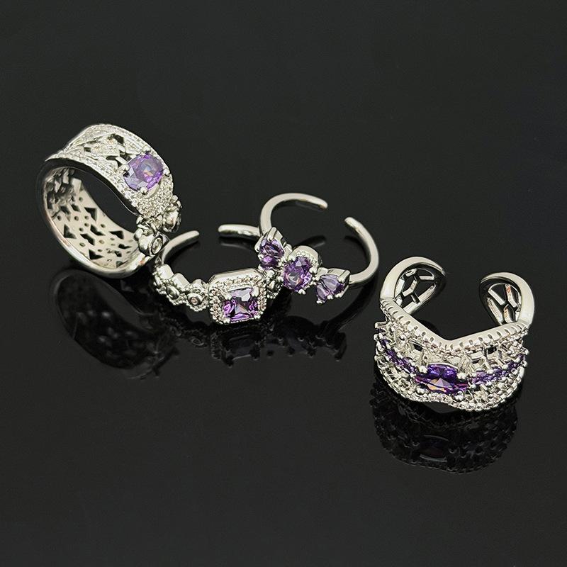 Super Fairy Retro Gothic Bow Purple Zir*****Pen Ring Niche High-End Stacking Wearing Personalized Ring Woman