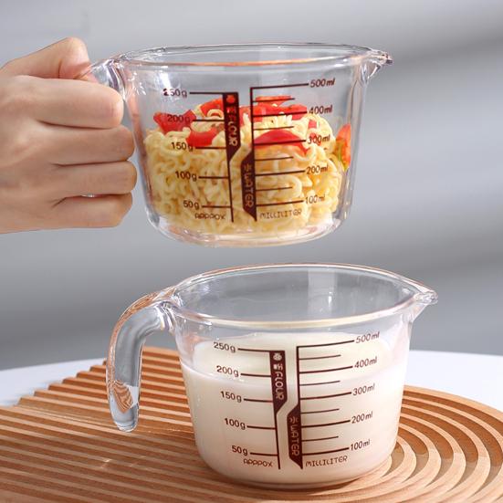 Glass Measuring Cup 500/1000ml Heat-Resistant Measuring Jug with Spout & Markings Kitchen Measuring Tools