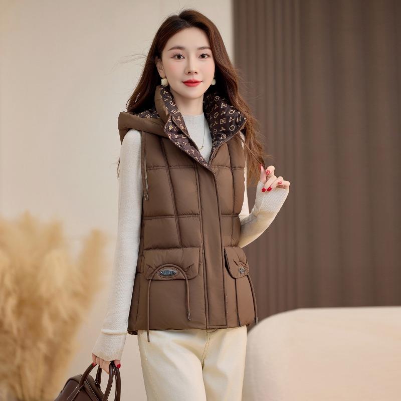 

Жилет пуховый хлопковый с капюшоном жилет жилет с обеих сторон, новая осенне-зимняя свободная куртка тренд XXXL темно-коричневого