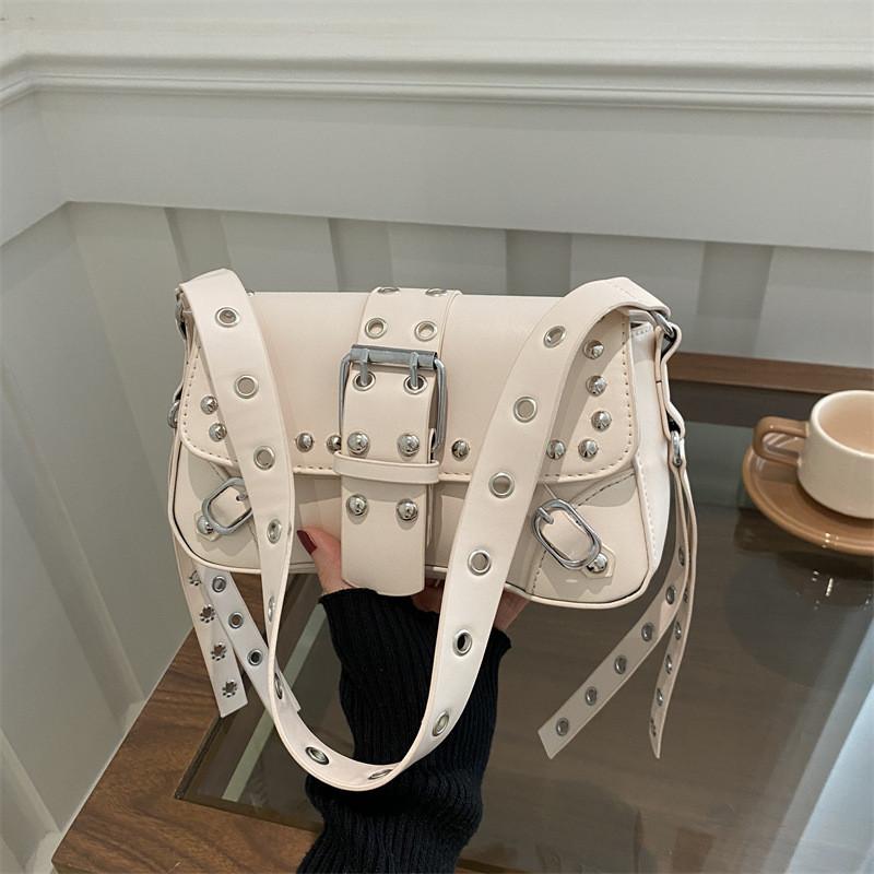 Street Style Leopard Print Leather Crossbody Bag With Metal Studs For Daily Use