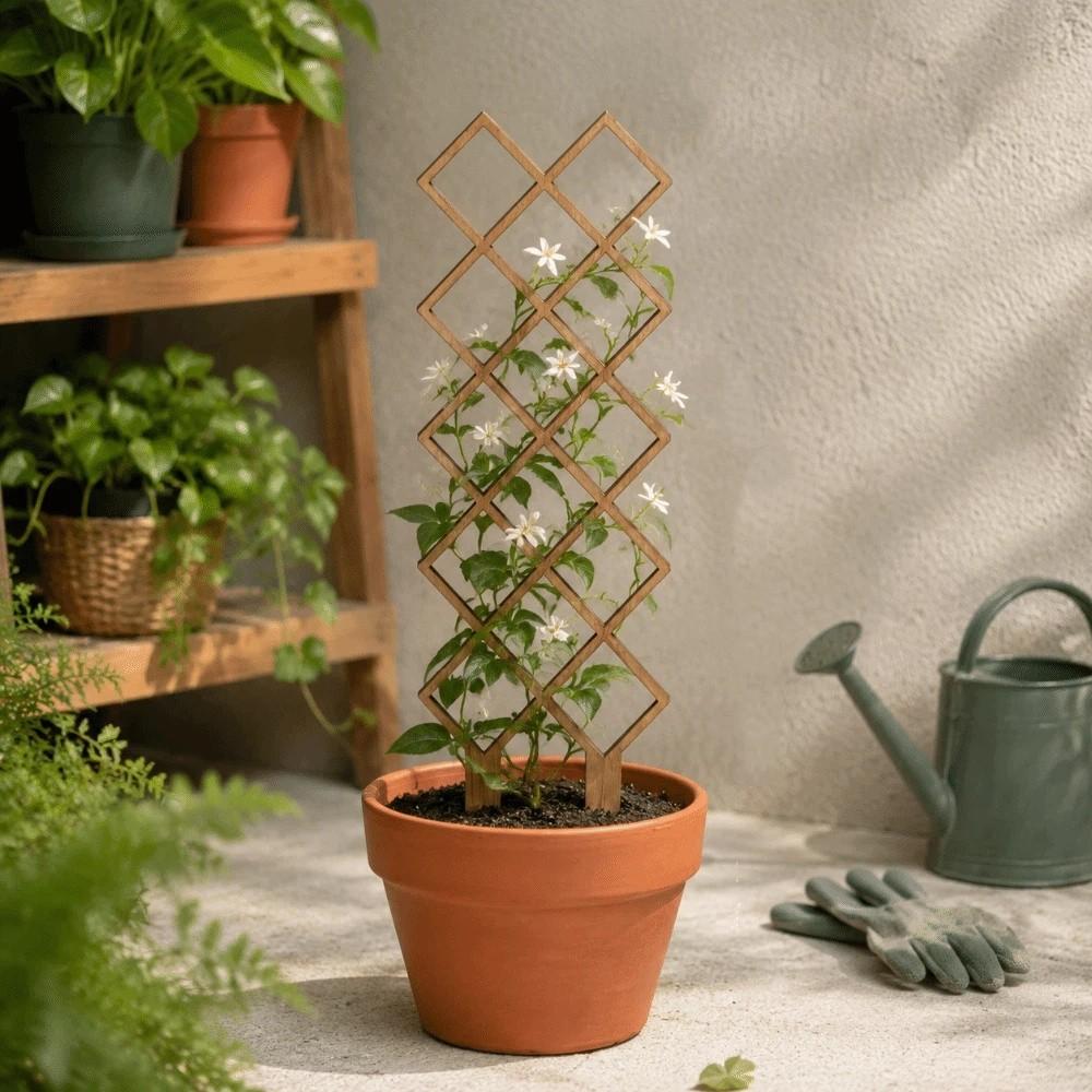 Wooden Garden Plant Trellis Climbing Stand Hollow Out Plant Support Rack Geometric Flowers Vine Potted Plant Climbing Rack