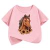 Fashion Horse with Flower T-Shirt Girls Animal Printed T Shirt Girls' Summer Clothes Short Sleeve Tops T-Shirts Cute Clothing