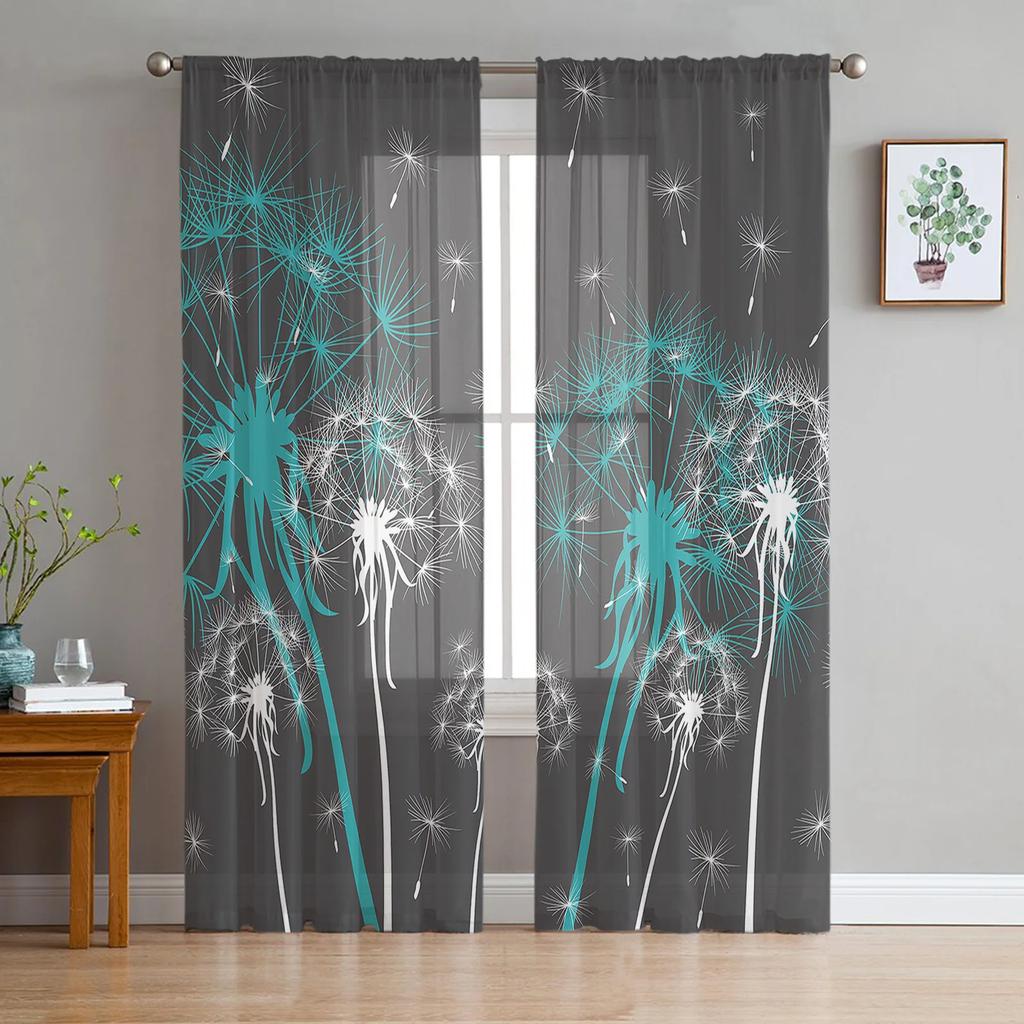 Black And White Dandelion Plant Sheer Curtains for Living Room Decoration Window Curtain Kitchen Tulle Voile Organza Drapes