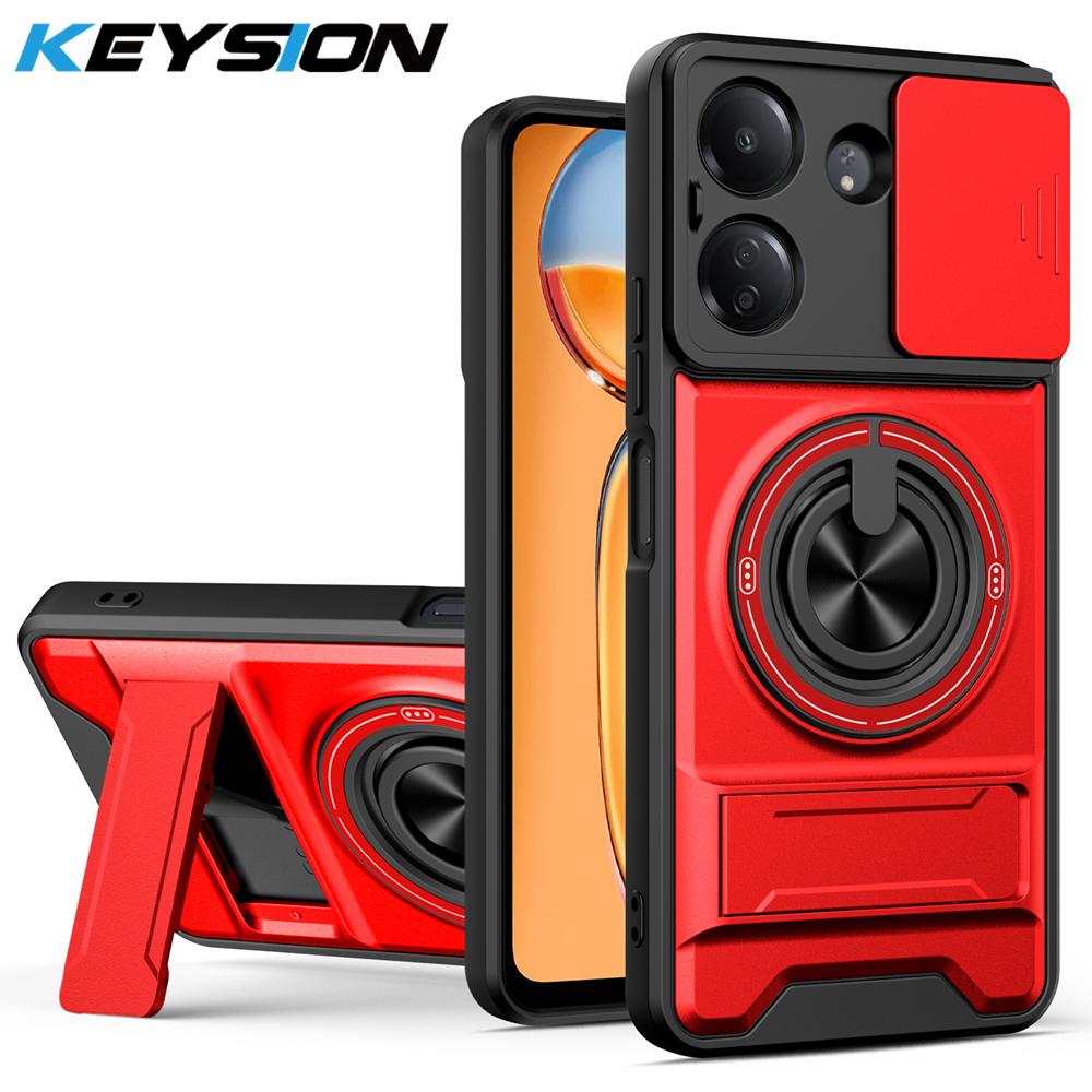 KEYSION Magnetic Phone Case for Redmi 13C Slide Camera Protection Upright Kickstand Shockproof Back Cover for Xiaomi POCO C65