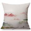 Traditional Chinese Ink Oil Painting Mountain Scenery Cotton Linen Sofa Throw Pillow Case Home Decoration Car Cushion Cover Case