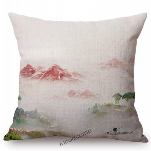 Traditional Chinese Ink Oil Painting Mountain Scenery Cotton Linen Sofa Throw Pillow Case Home Decoration Car Cushion Cover Case