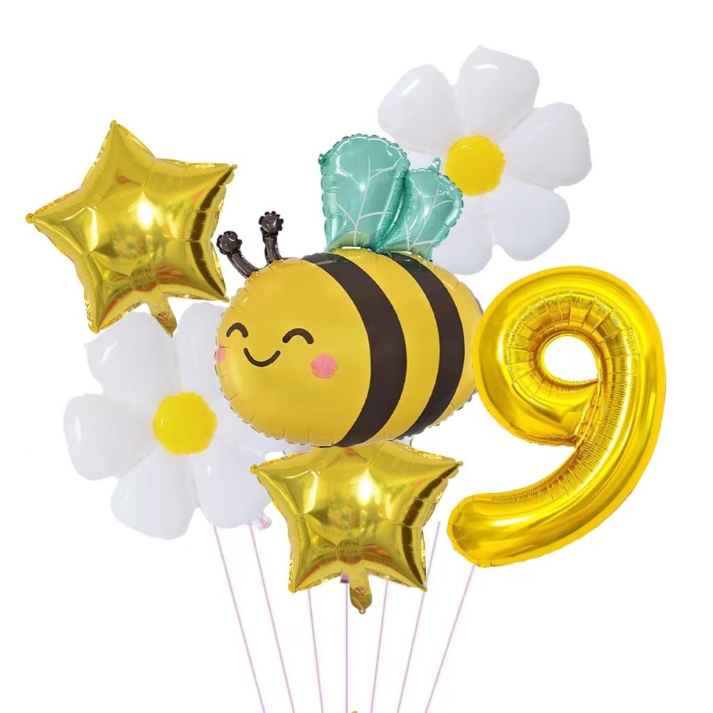 1Pc Bee Daisy 32 Inch Number Foil Balloon Set Kids 0-9 Years Old Birthday Anniversary Graduation Mother'S Day Party Decoration