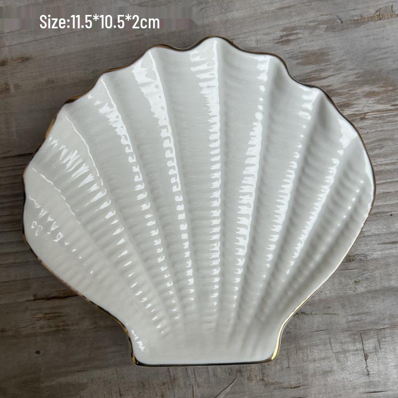 White Seashell Porcelain Soap Dish - Ceramic Jewelry Holder & Draining Tray Gift
