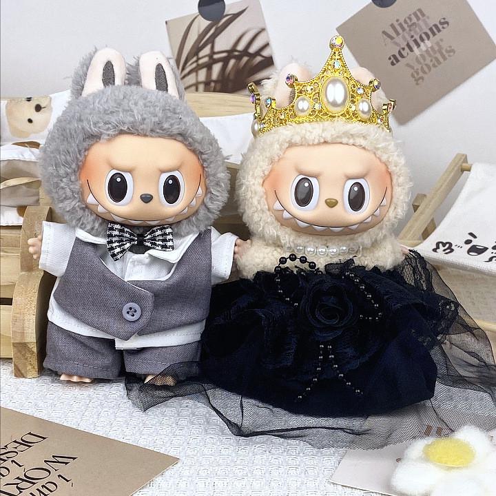 17cm Labubu Doll Formal Wedding Wear: Silicone Couple Suit & Dress - Princess Series