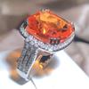 Square Large Orange Gem Ring Bohemian Style Wedding Ring For Women Micro-inlaid Zircon Ring Party Jewelry Engagement Ring