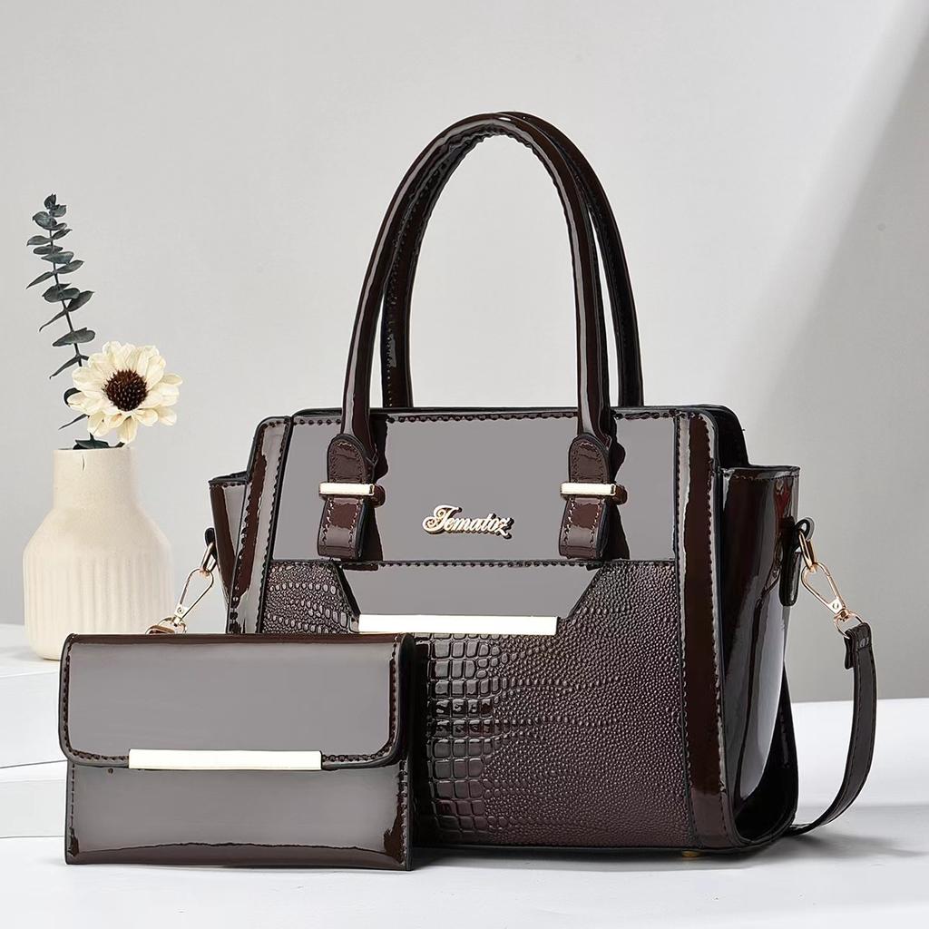 Mother-in-law Bag Crocodile Pattern Bright Leather Two-piece Set Women's Crossbody Bag Korean Version Handbag Shoulder Bag Handbag