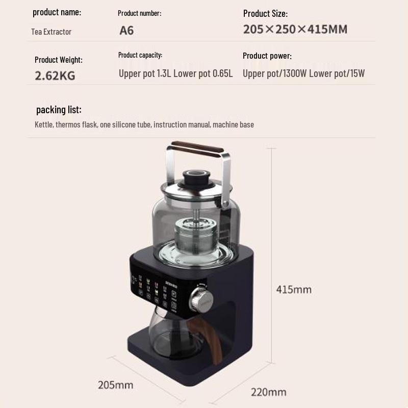 Automatic Tea Maker with Heat Preservation, Constant Temperature, Spray Brewing & Water Refill - 1.3L A6 Essence Extraction