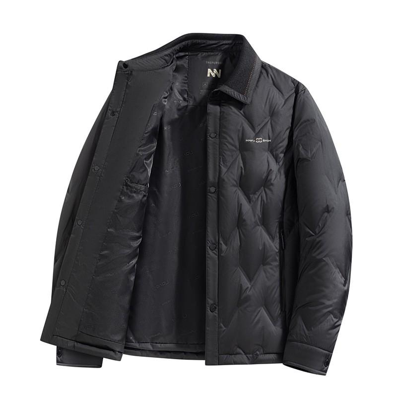 Mens Lightweight Down Jacket With Turn-Down Collar Business Casual Winter Coat White Duck 50% Fill Power 550