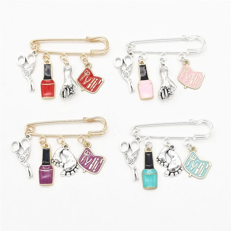 Fashion Nail Art Brooch Vintage Jewelry Mini Nail Art Nail Polish Scissors Pin Brooches