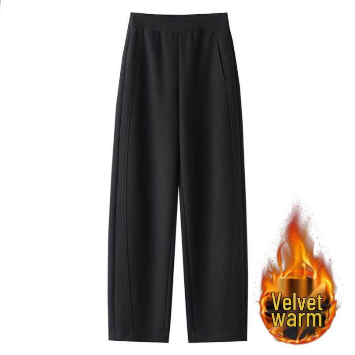 Women's Gray Cashmere Slimming Casual Autumn/Winter Pants - Narrow & Wide-Leg Options