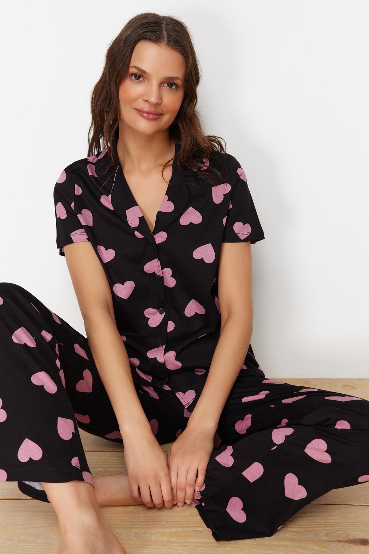 

Women s Fashion New Pajama Set Black Heart Knitted Pajama Set L чорний
