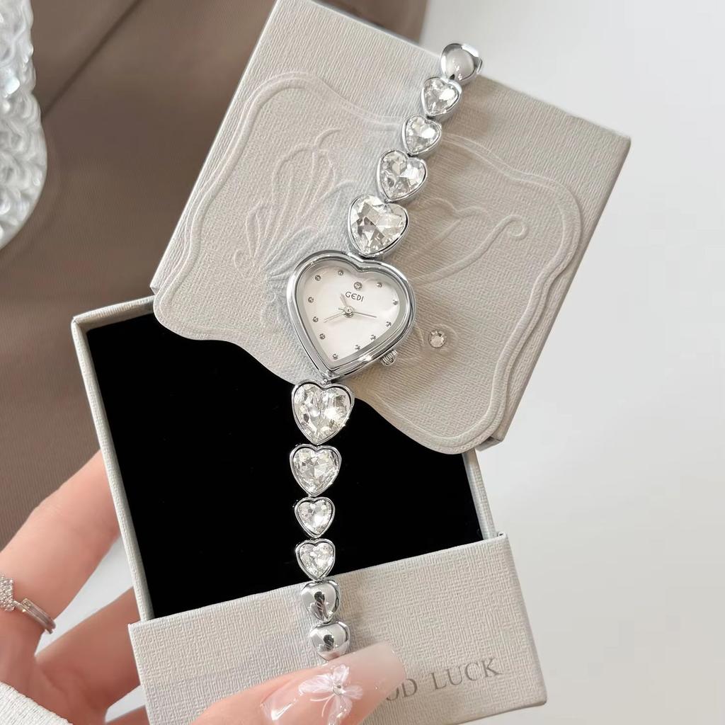 Y2K Retro Liebe Damen Armbanduhren Mode Eingelegte Edelsteine Herz Edelstahlarmband Wasserdicht Quarz Damen Uhr Geschenk