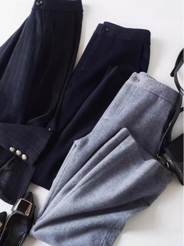 Women's Super Warm Wool Blend Flannel Pants: Double-Faced, Thickened, Straight-Leg for Autumn and Winter.