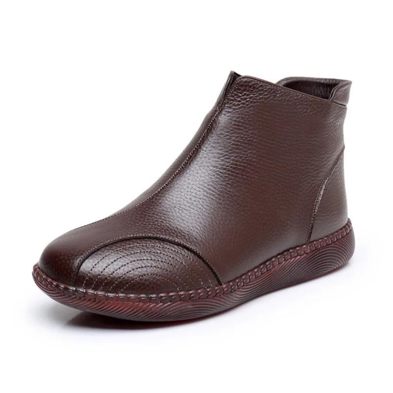 2025 Autumn Retro Shoes Woman Winter Boots  Women's Genuine Leather Shoes Female Ankle Boots Flat With Zip Botas