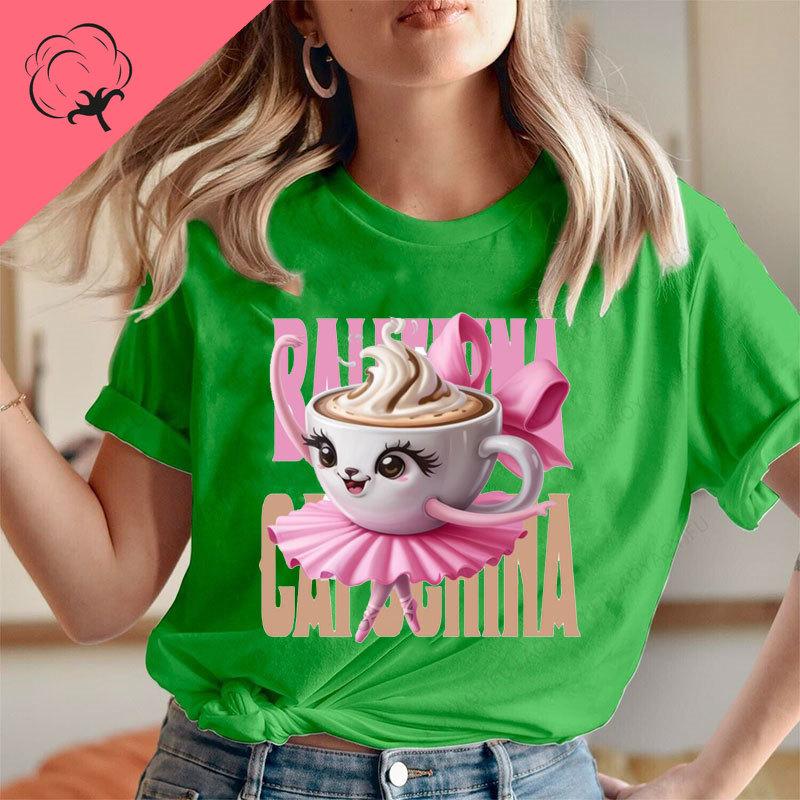 Ballerina Cappuccina Italian Brainrot Shirt Meme Funny Ballerina Dancing Coffee Beautiful Cute Kawaii Girl Clothes Cotton Tee