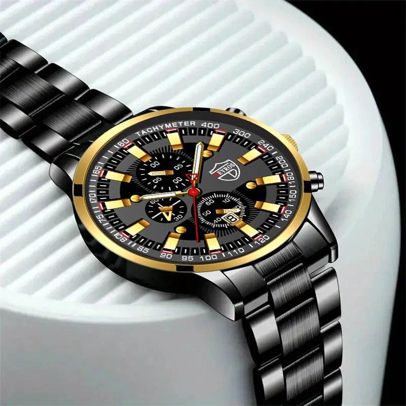 Luxury Men's Casual Fashion Business Gold Needle Digital Steel Band Quartz Watch Calendar Designed For Successful Men Classic