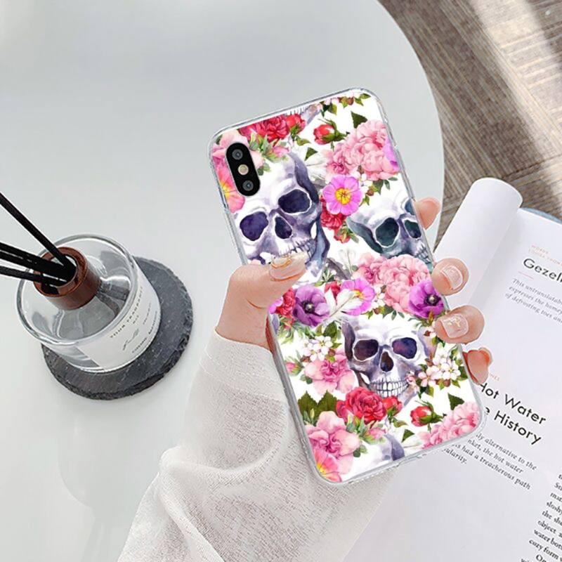 Scary Modeka Skull Flowers Phone Case For IPhone 14 13 12 11 XS X 8 7 6 Plus Mini Pro Max SE 2022 Soft Transparent Phone Cover