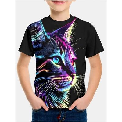Kinderkleidung Sommer Kurzarm 3D-Druck Cool Cat Grafik Outdoor Mode Streetstyle Kinder Junge