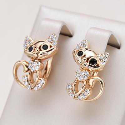 1 Paire Boucles d'Oreilles Chat Mignon Couleur Dorée pour Femmes Micro Cire Incrustation Zircon Boucle d'Oreille Mode Fête d'Anniversaire Bijoux de Fille KTJ