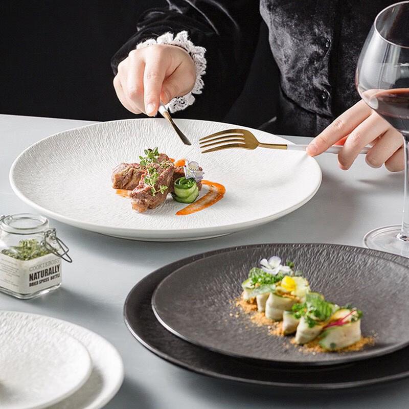 ZISIZ Creative Stone Pattern Ceramic Dinner Plate Set