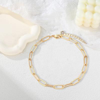 Creative Oval Paper Clip Bracelet Extension Chain Adjustable Bangle Rhinestones Inlaid Simple Bracelet Fashion Accessories