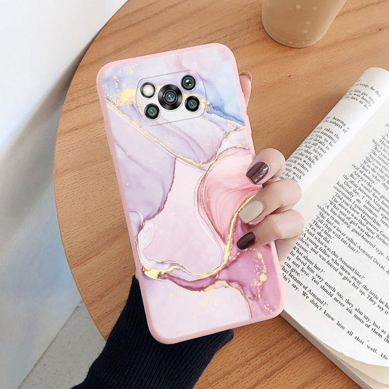 

Silicone Case For Poco X3 Pro Pocox3 NFC Back Cover Pink Gold Marble Art Fashion Soft Bumper Protector For Xiaomi Poco X6 X5 Pro Poco X5 Pro