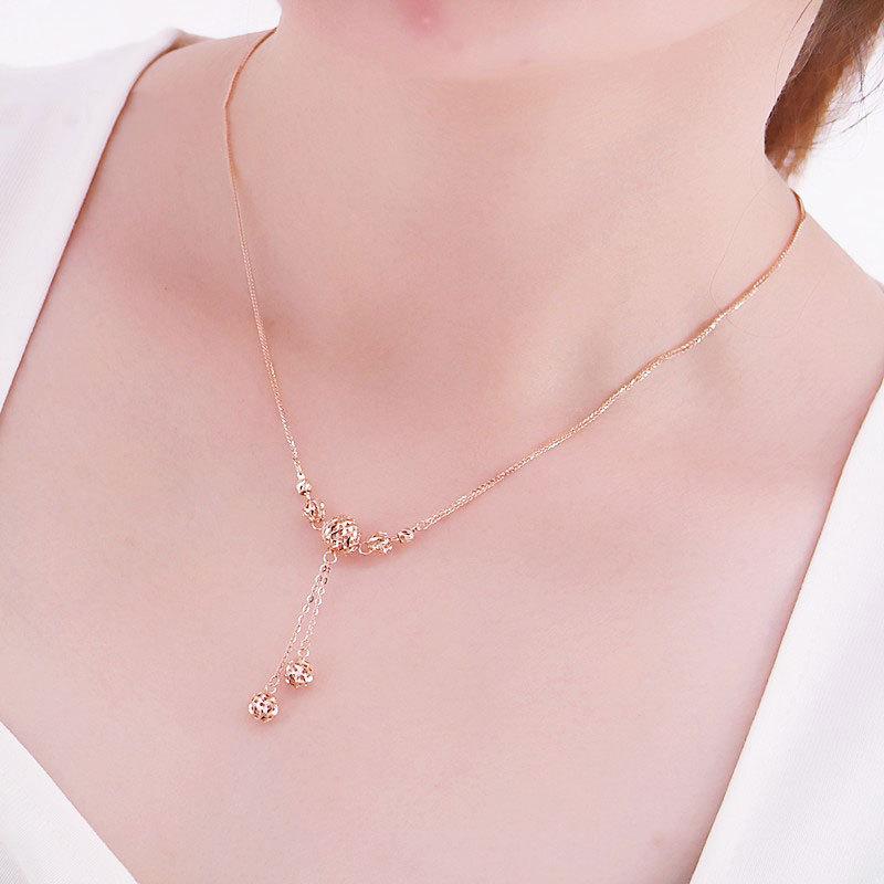 Purple Gold Fringed Ball Necklace Rose Gold Plated Fashion Collarbone Chain Women