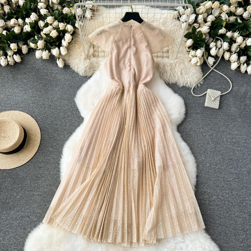 Letní Nové Francouzské Retro Luxusní High end Vyšívané Dámské Šaty Elegantní a Elegantní Styl Krajkové Plisované Šaty Design