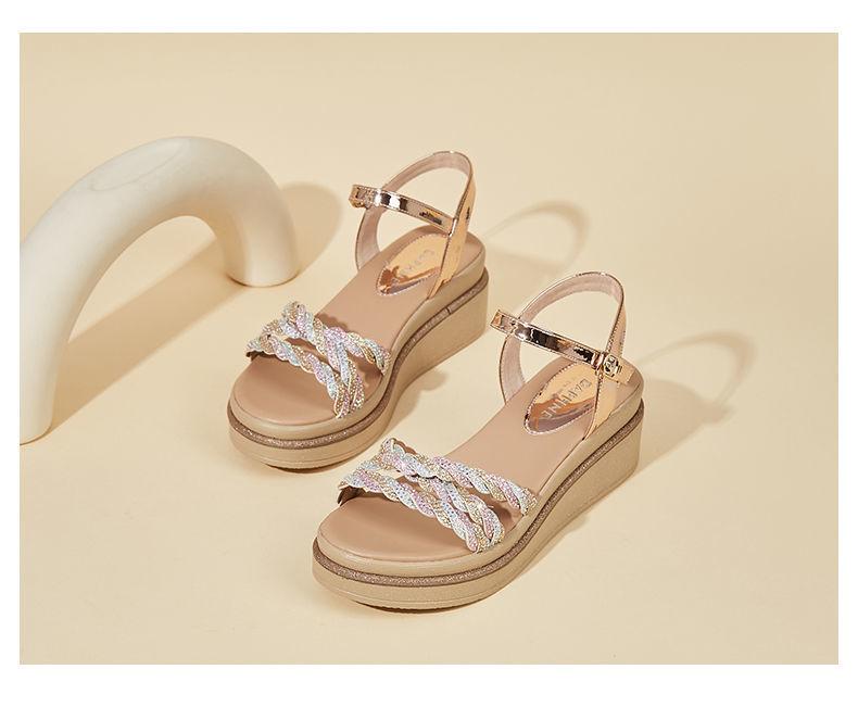 

Wedge heel sandals women s spring and summer new rhinestone open-toed sandals high-heeled waterproof platform platform shoes women 35 золотой