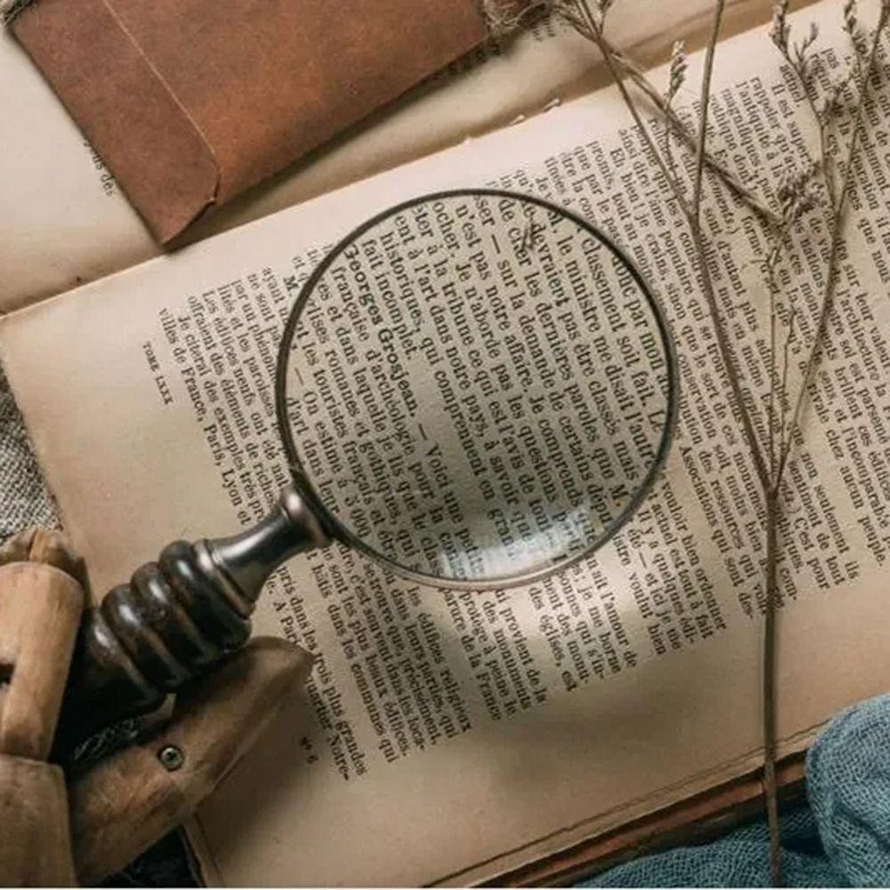 Glass Lens Handheld Magnifier Antique Metal Old Magnifying Loupe For Crossword Puzzle