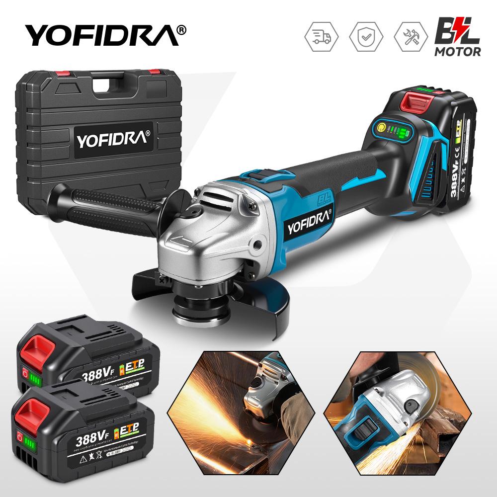 Yofidra 125mm Brushless Angle Grinder 4 Gears Cordless Grinding Machine Cutting Woodworking Power Tool For Makita 18V Battery