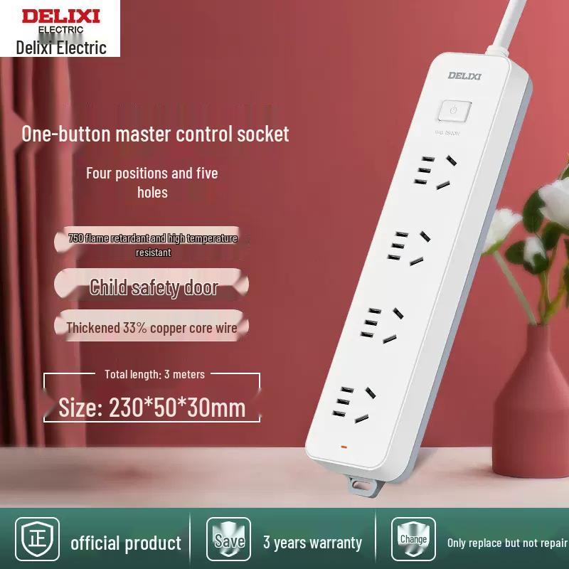 Delixi Multi-functional Power Strip with New National Standard Extension Cord for Household Use