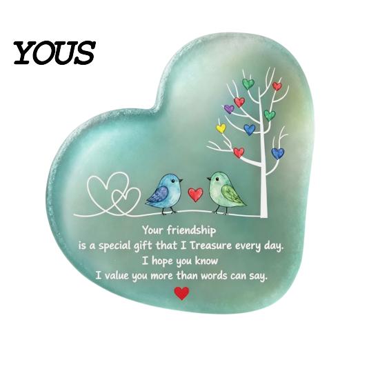 Small Decorative Items for Shelf Heart Shape Acrylic Friendship Ornament with Engraved Verse & Bird Tree, Desktop Thoughtful Surprise Gift Her