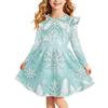 Girls' Christmas Print Long Sleeve Dress with Sleeves for Holiday Party