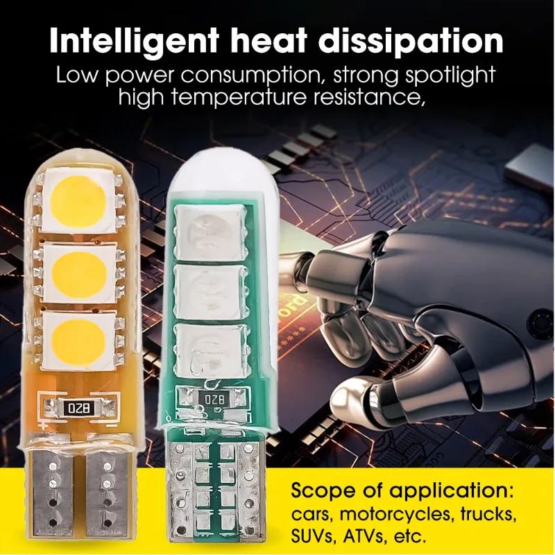 Super Bright LED Lens Daytime Running Light for Car - Universal T10 W5W Ice Blue Side Marker Light 5050 6SMD Bulb 1-50PCS