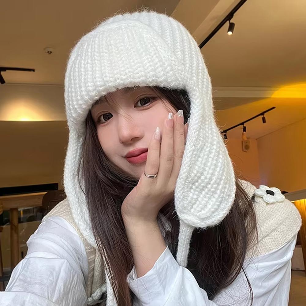 Winter Warm Knitted Hat Women Earflap Beanie Super Soft Thickened Windproof Cold Weather Fashion Cap for Autumn Thick Hats