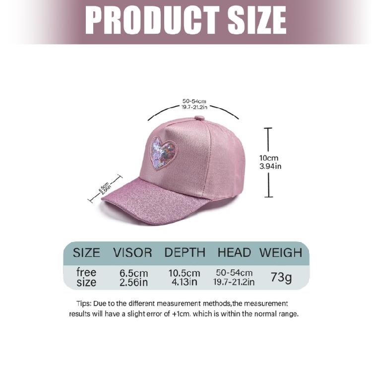 Cute Sparkles Heart Patterned Baseball Cap For Kids Soft Polyester Fabric Sun Hat With Comfortable Elastic Band